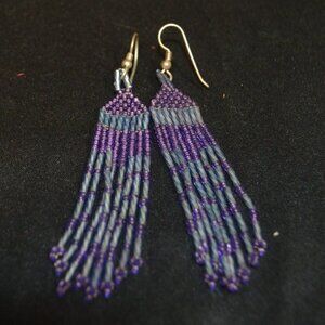 Vintage Style Throwback Lavender & Grey Beaded Boho Drop Earrings - Hand…